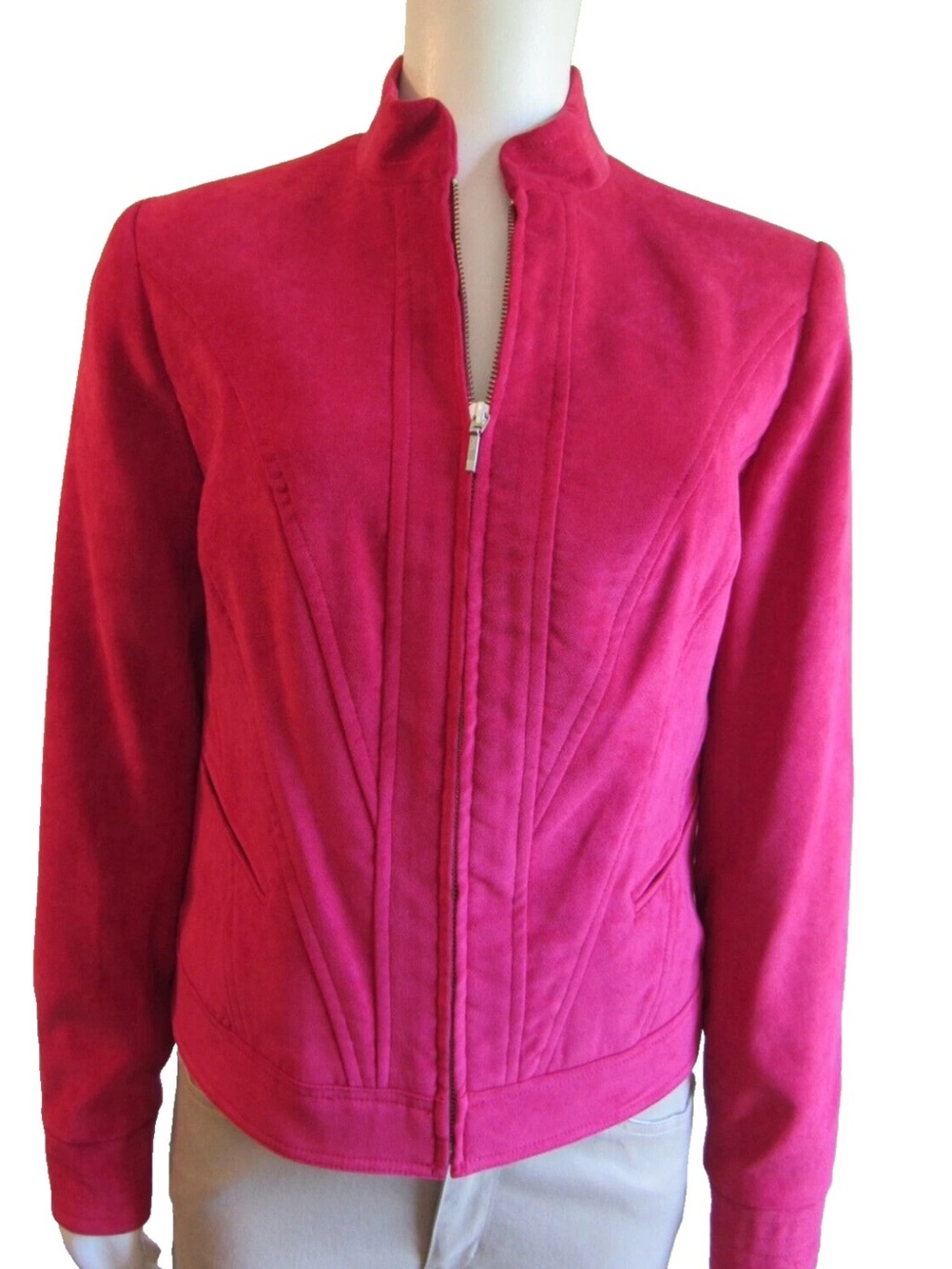 Tribal Raspberry Zip-Front Waist Length Jacket, Tapered Fit, Soft Fabric, Sz 10